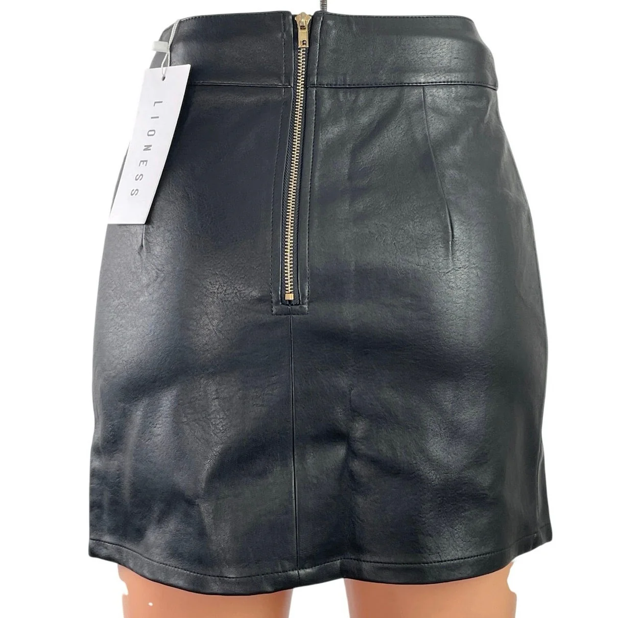 NEW Lioness The Rizzo Faux Leather Vegan High Waist Slit Pencil Mini Skirt XXS - Image 3