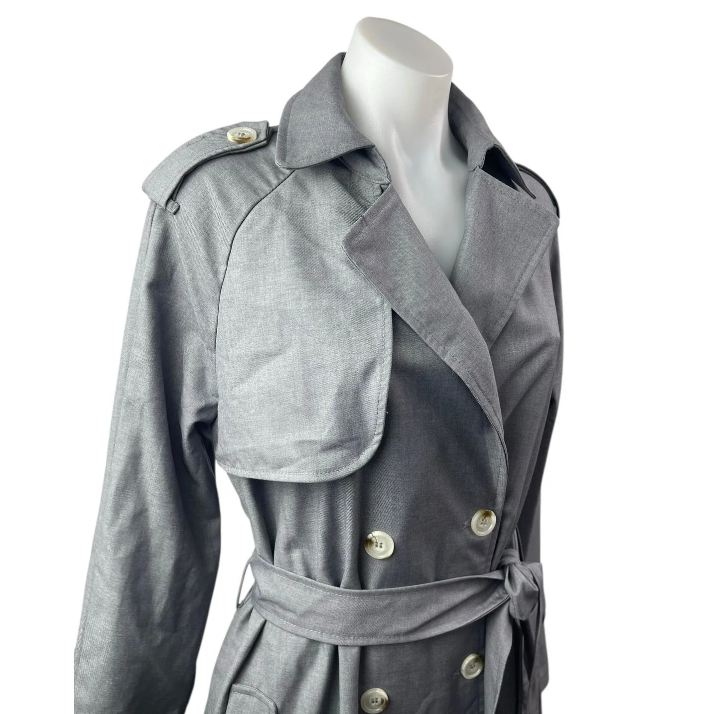 NEW Lioness Trencherous Women Slate Gray Double Breasted Tie Trench Coat Size XS - Image 4