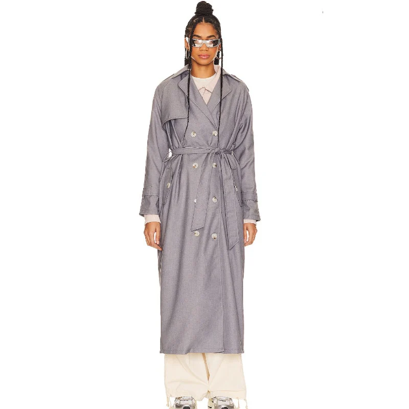 NEW Lioness Trencherous Women Slate Gray Double Breasted Tie Trench Coat Size XS - Image 8