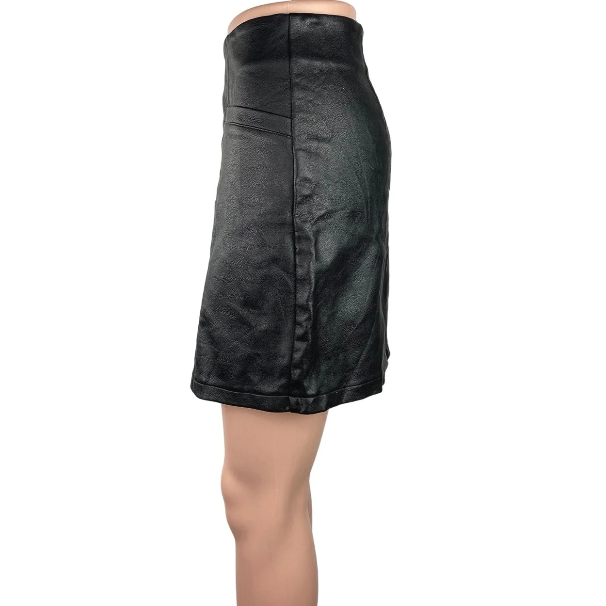 New Look Black Faux Leather High Waist Slim Fit Straight Pencil Mini Skirt Sz 6 - Image 2