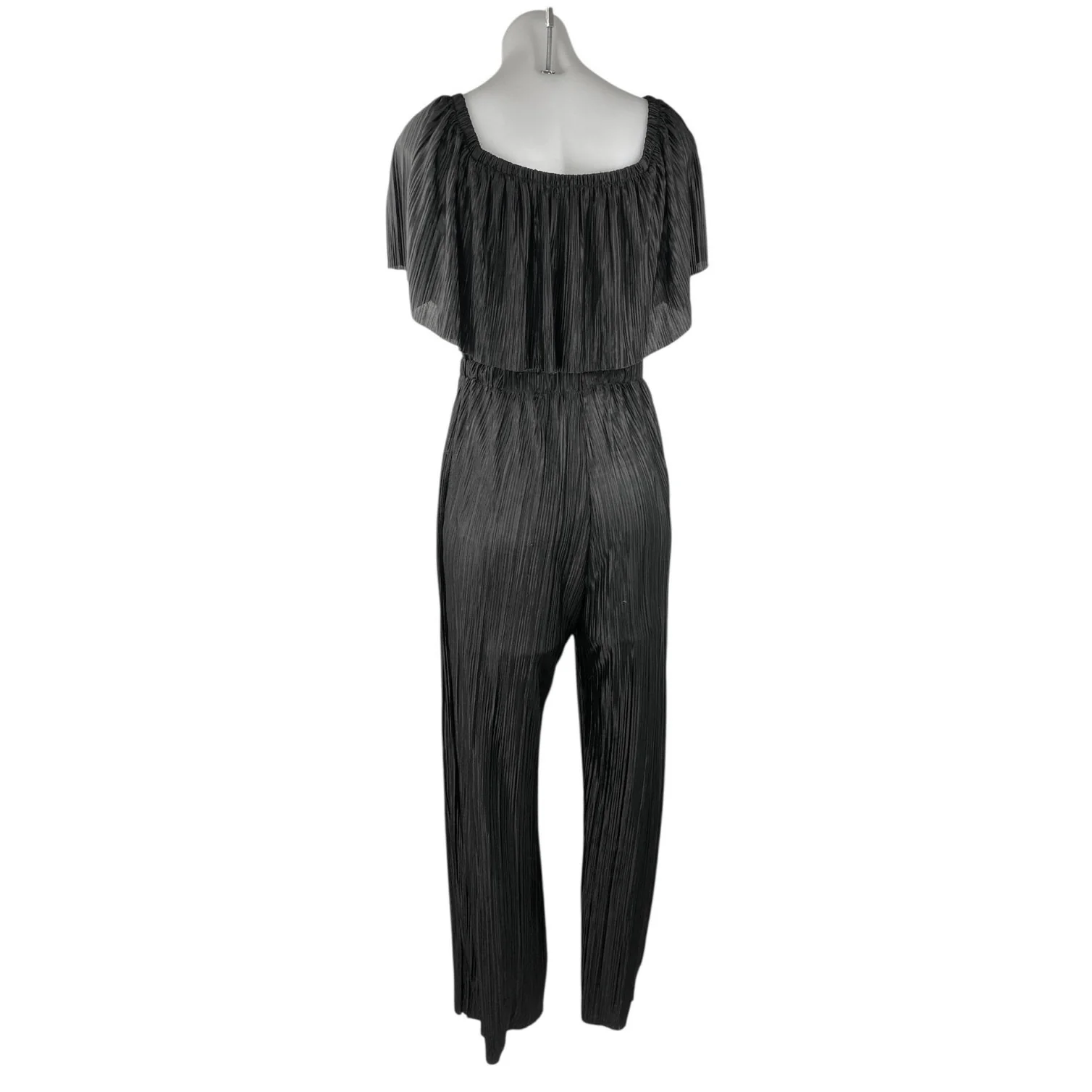 New Look Black Layered Flutter Sleeve Off The Shoulder Wide Leg Jumpsuit Size 6 - Image 2