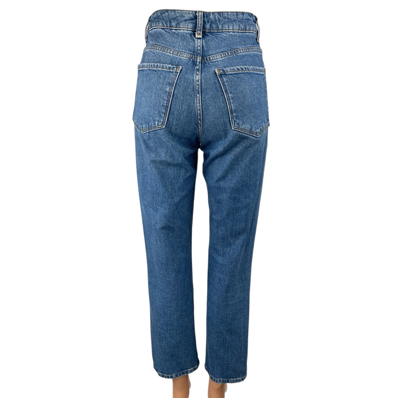 New Look Women's Blue Distressed High Waisted Straight Denim Mom Jeans Pants 2 - Image 2