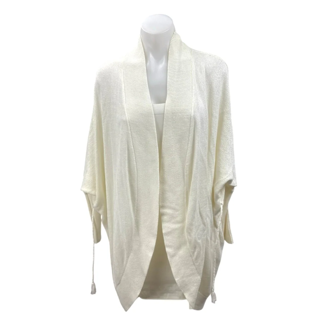 NEW Lou & Grey White Open Front Long Sleeve Knit Drawstring Cardigan Sweater M
