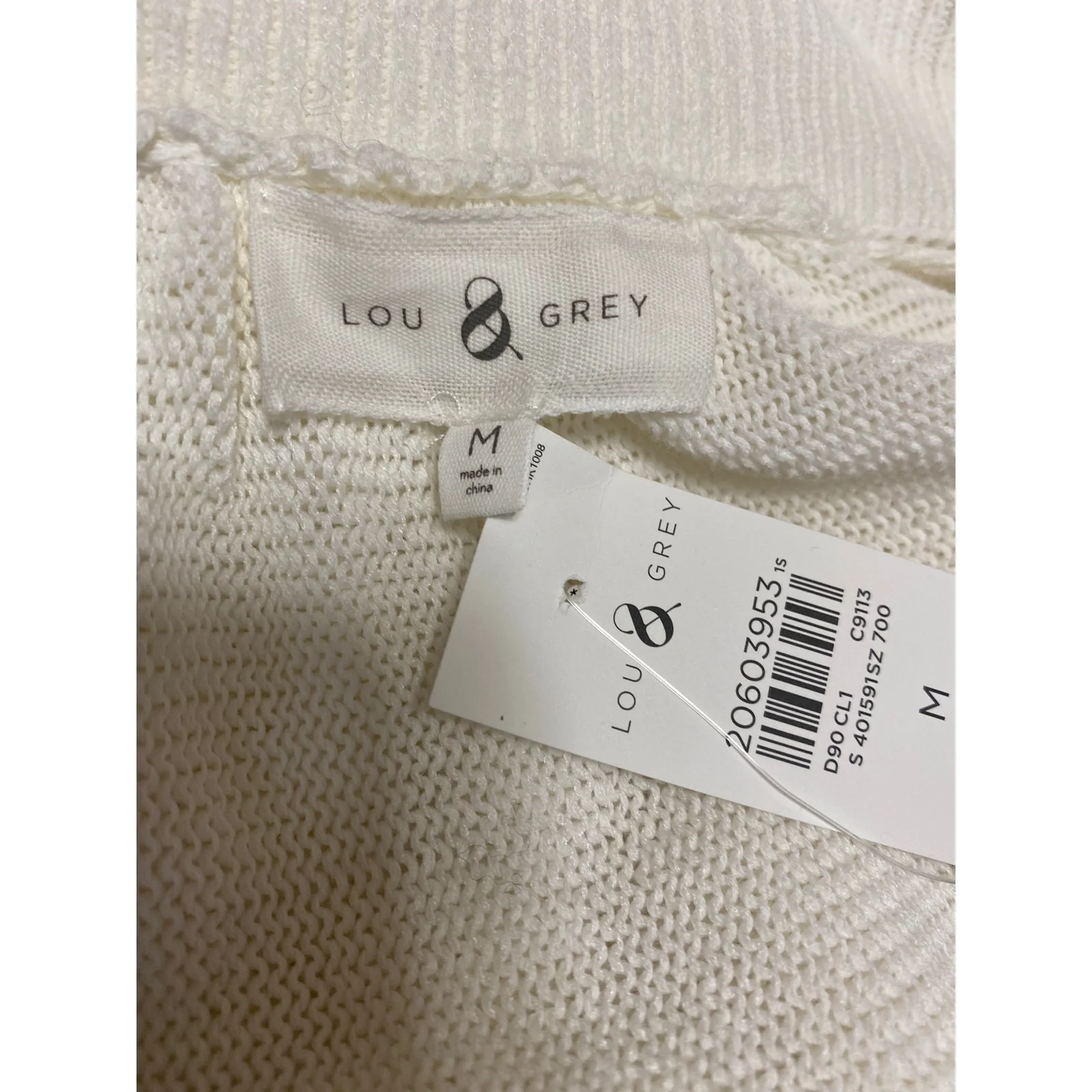 NEW Lou & Grey White Open Front Long Sleeve Knit Drawstring Cardigan Sweater M - Image 3