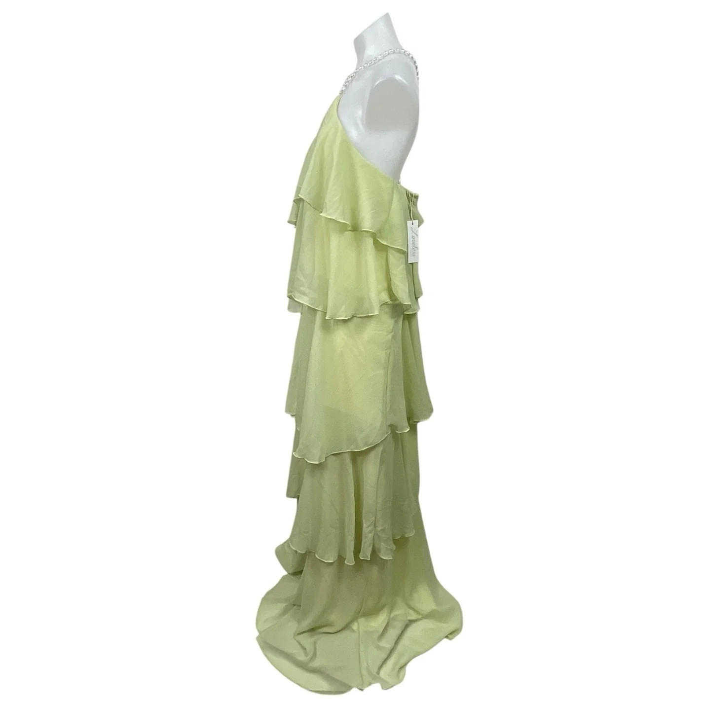 NEW Loveless Mother Of Pearl Yellow Halter Maxi Tiered Flared A-Line Dress  Sz L - Image 2