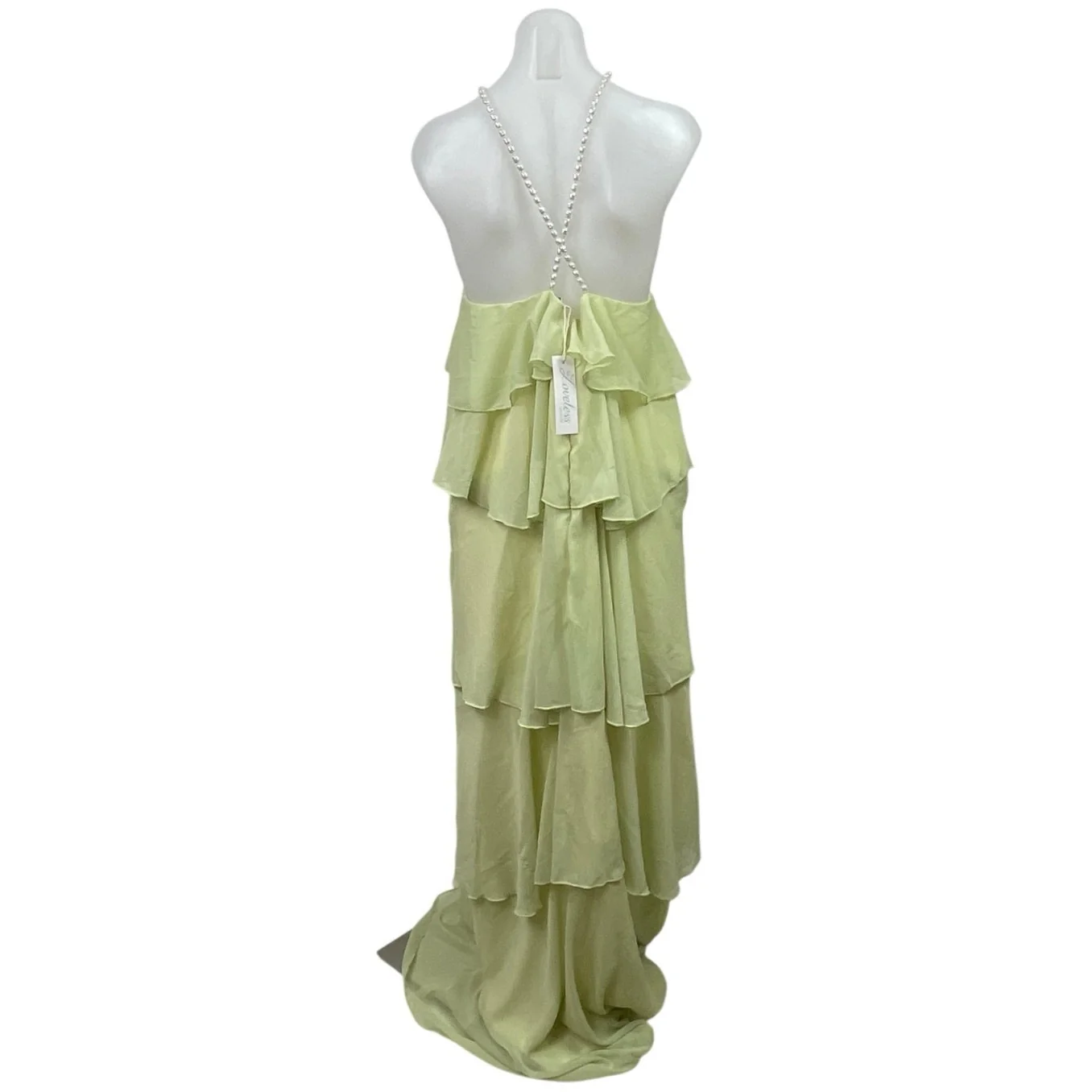 NEW Loveless Mother Of Pearl Yellow Halter Maxi Tiered Flared A-Line Dress  Sz L - Image 3