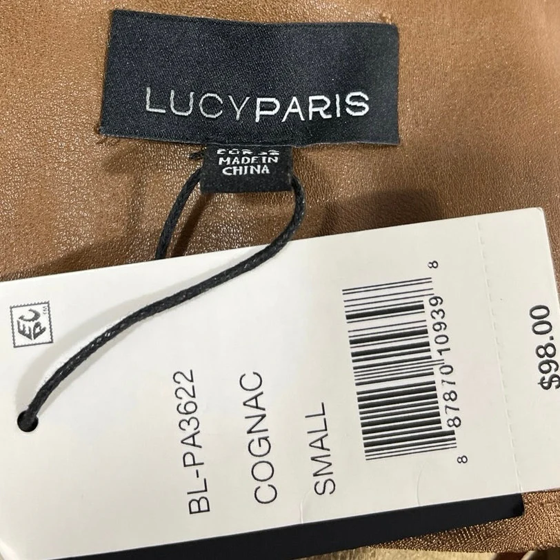 NEW Lucy Paris Brown Faux Vegan Leather High Waist Tie Belt Trousers Pants Sz S - Image 5