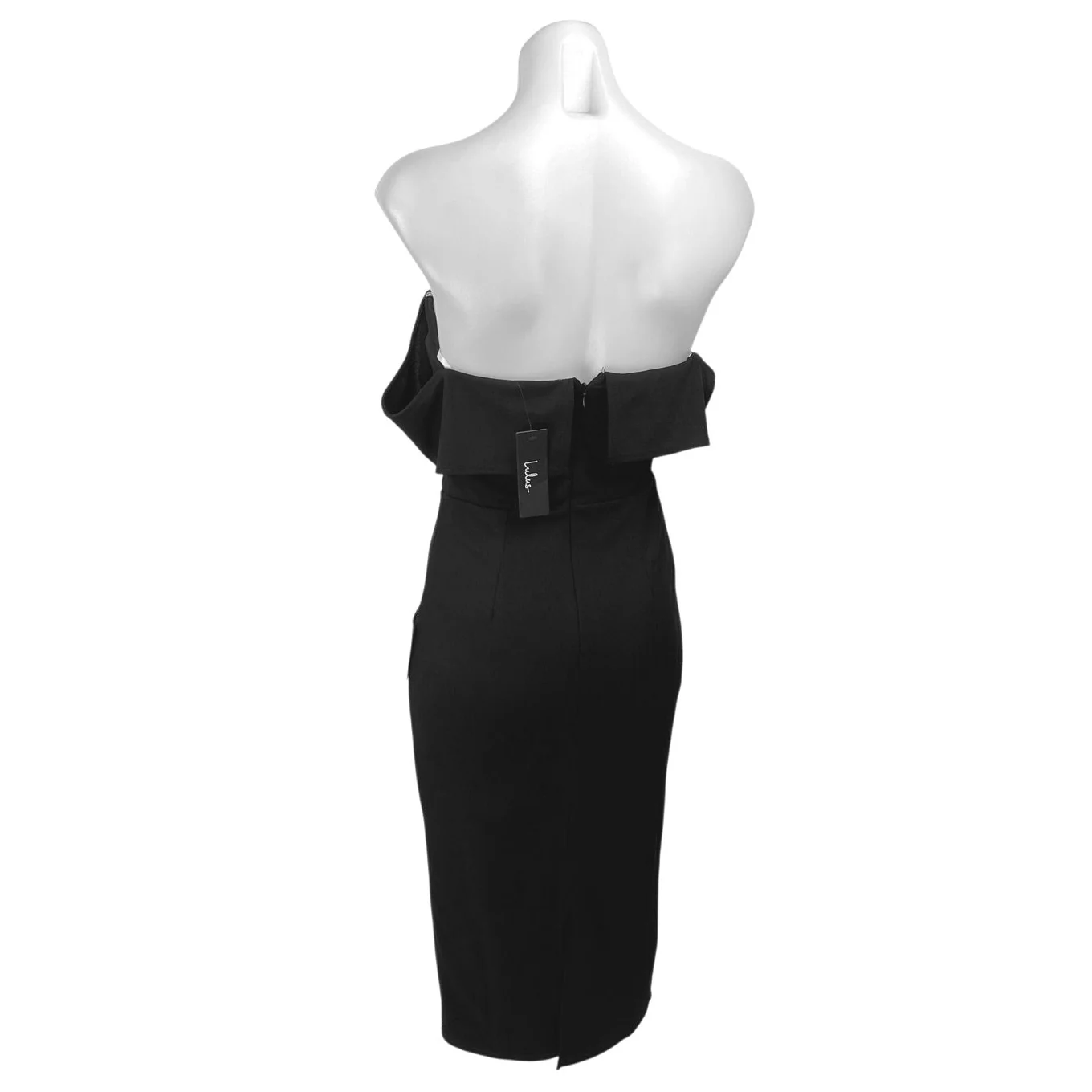 NEW Lulus Black Off The Shoulder V-neck Strapless Midi Bodycon Shealh Dress Sz S - Image 2