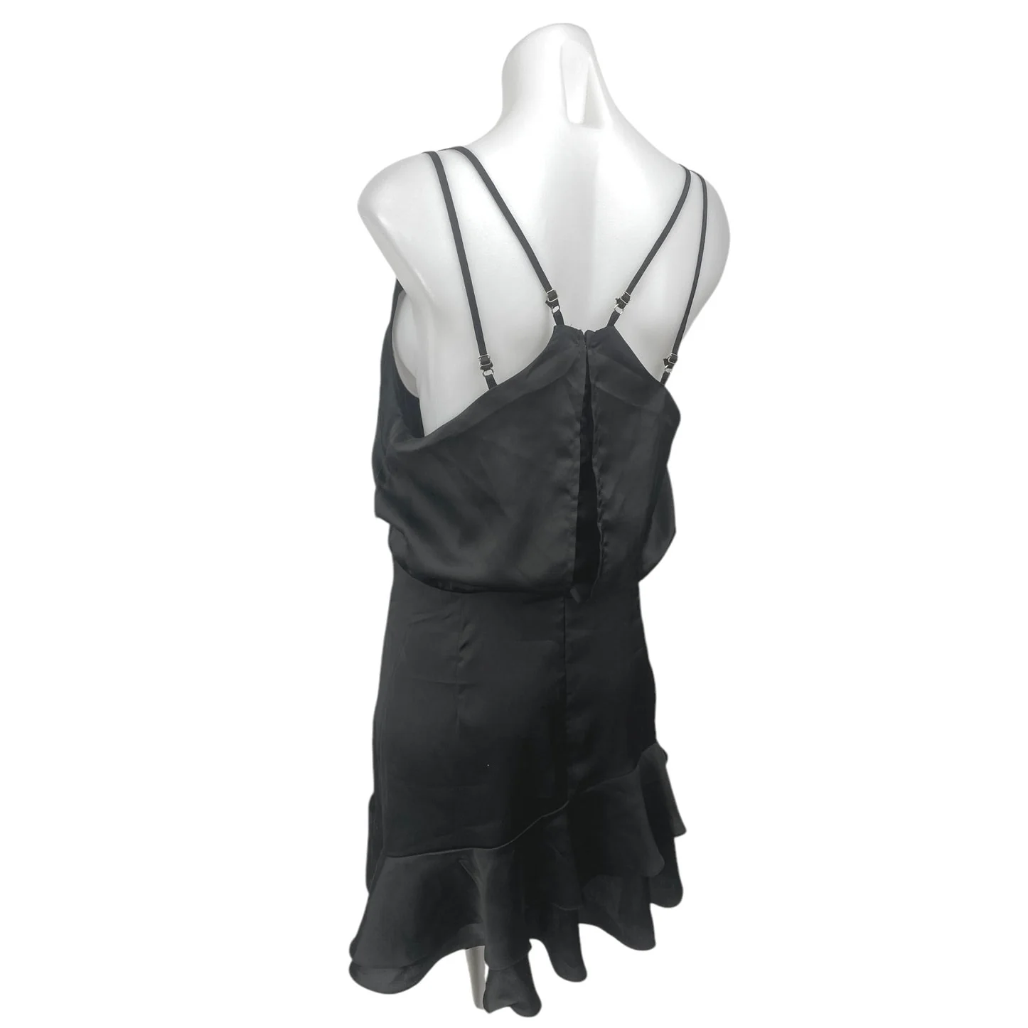 NEW Lulus Black Silky Satin Sleeveless Ruffle Cami Camisole Mini Tank Dress Sz L - Image 2