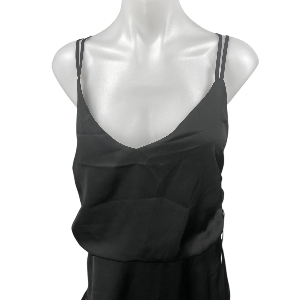 NEW Lulus Black Silky Satin Sleeveless Ruffle Cami Camisole Mini Tank Dress Sz L - Image 3