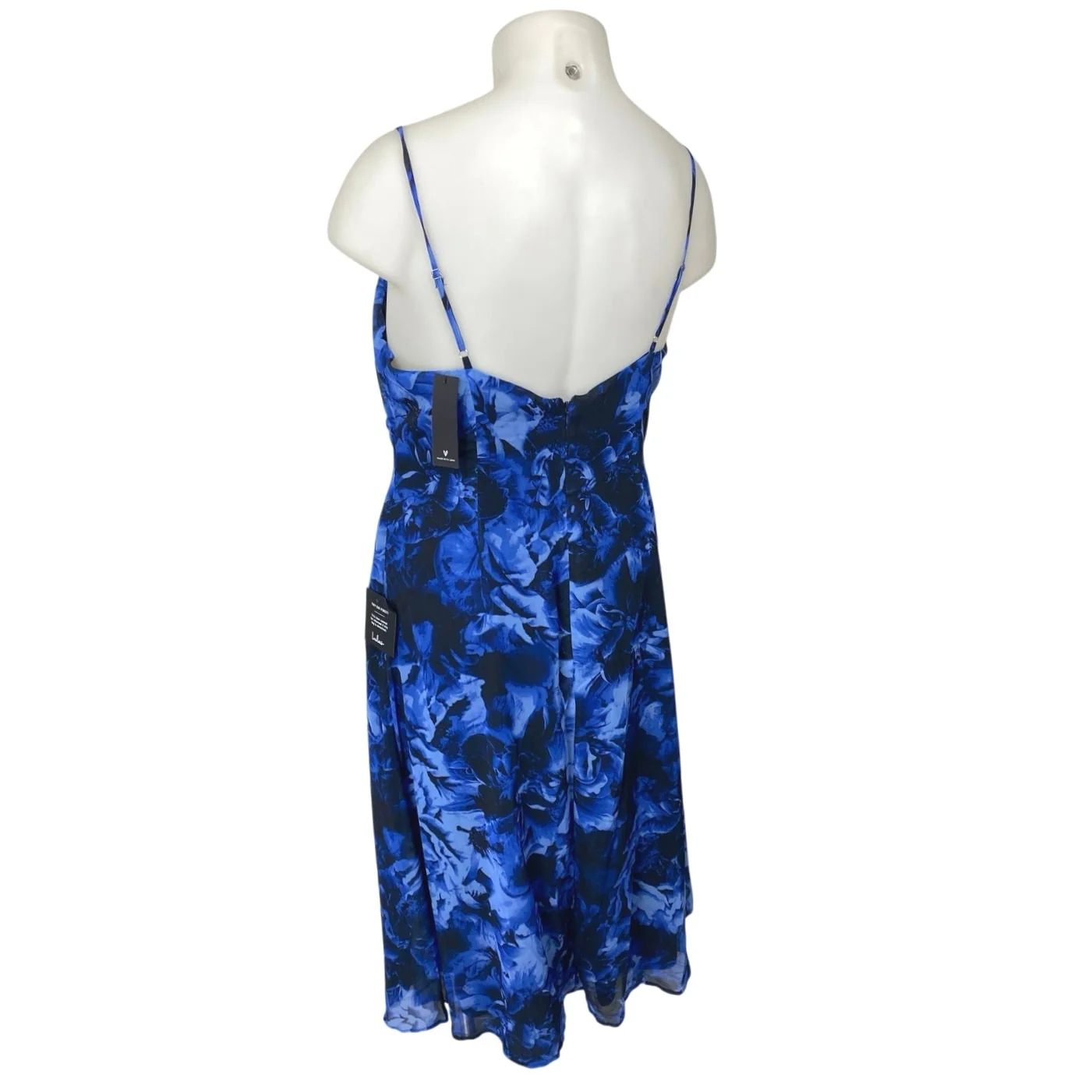 NEW Lulus Blue Floral Silk Satin Cami Camisole Cowl Neck Midi Slip Tank Dress XL - Image 2