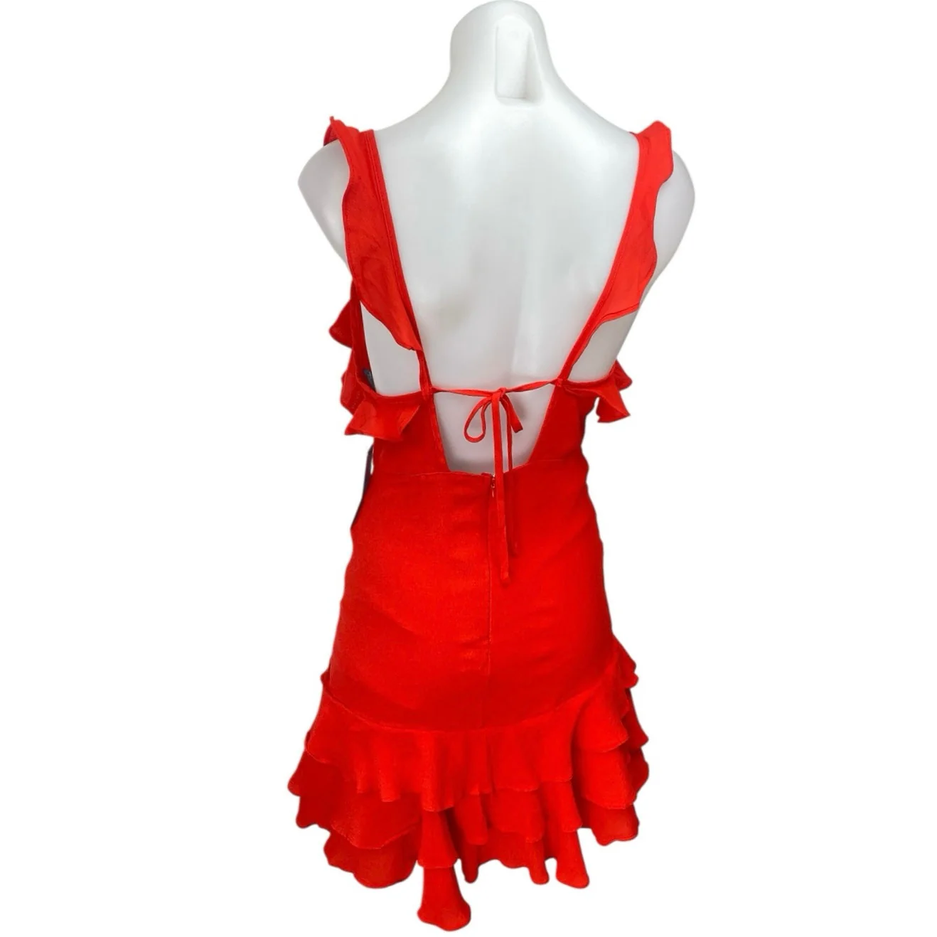 NEW Lulus Carmela Coral Red Sleeveless V Neck Ruffle Mini A Line Dress Size XS - Image 2