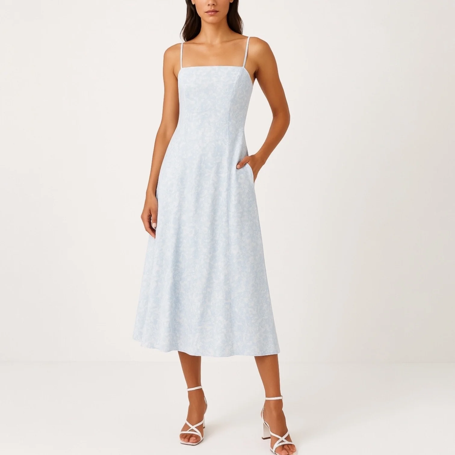 NEW Lulus Endlessly Beloved Blue Floral Sleeveless Cami A Line Midi Dress Size S - Image 2