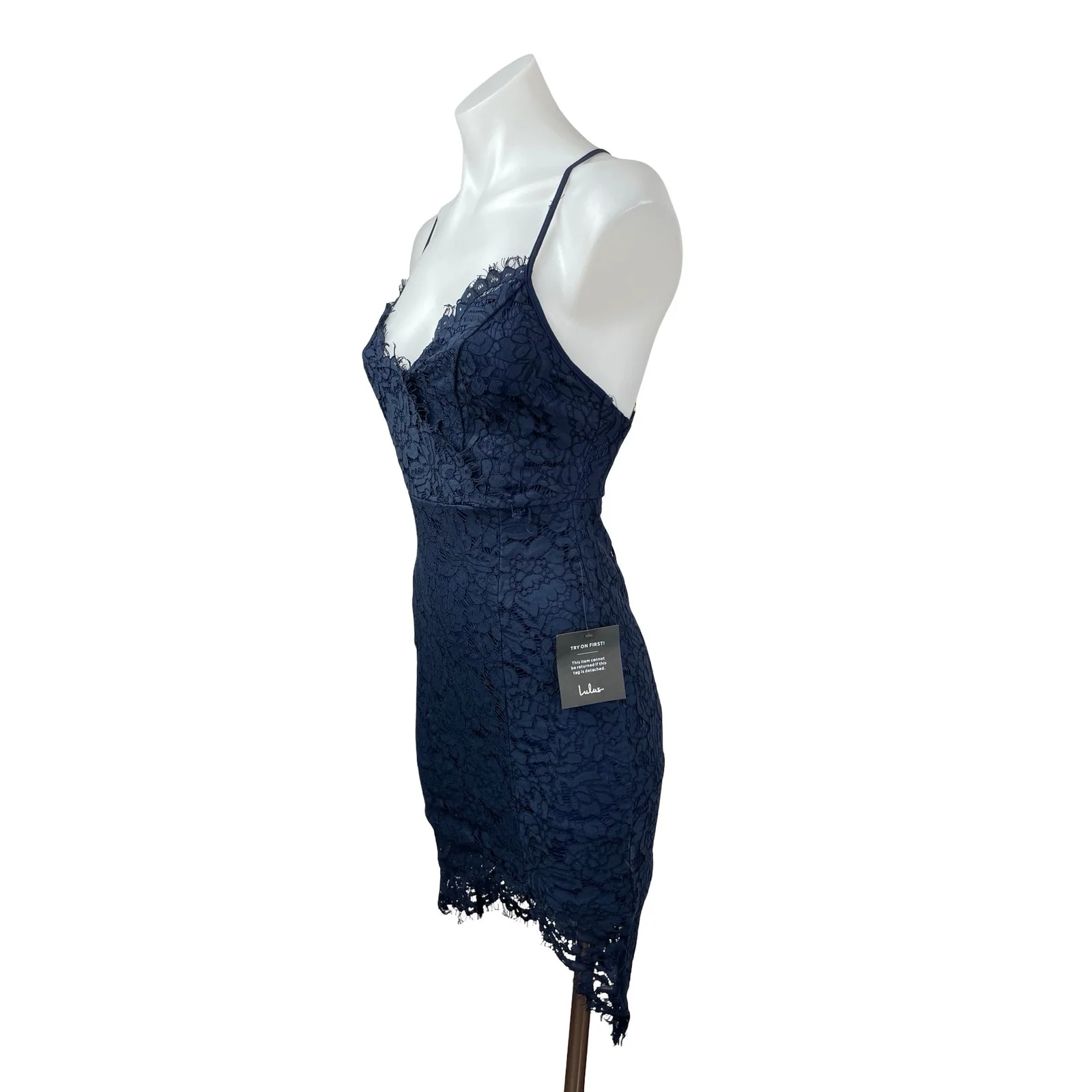 NEW Lulus Flirting With Desire Navy Blue Floral Lace Mini Bodycon Dress Size XS - Image 4