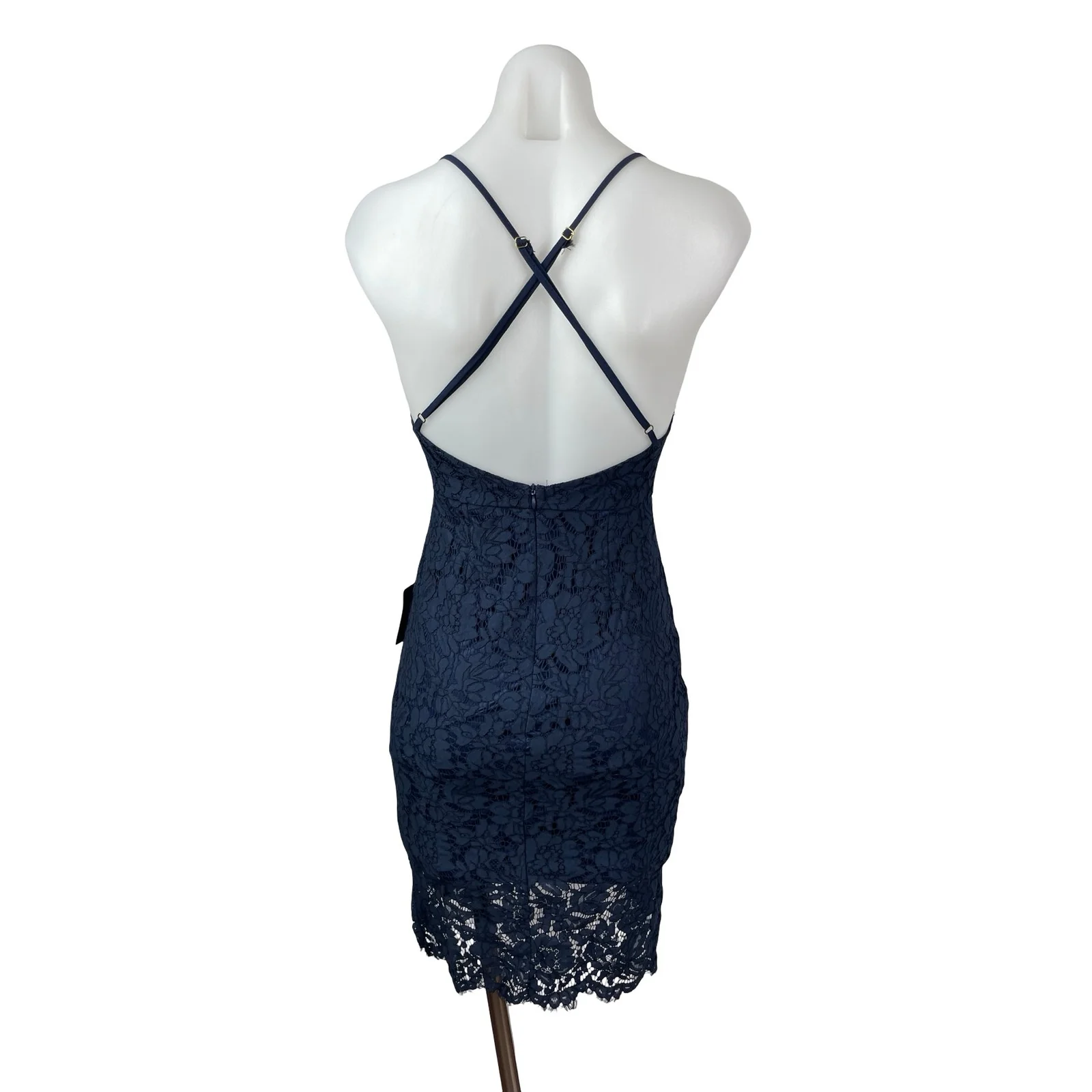 NEW Lulus Flirting With Desire Navy Blue Floral Lace Mini Bodycon Dress Size XS - Image 5