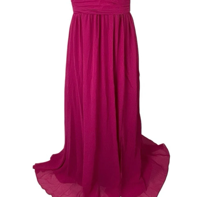 NEW Lulus Heavenly Hues Pink Pleated V Neck Bridesmaid Maxi Flare A-Line Dress M - Image 4