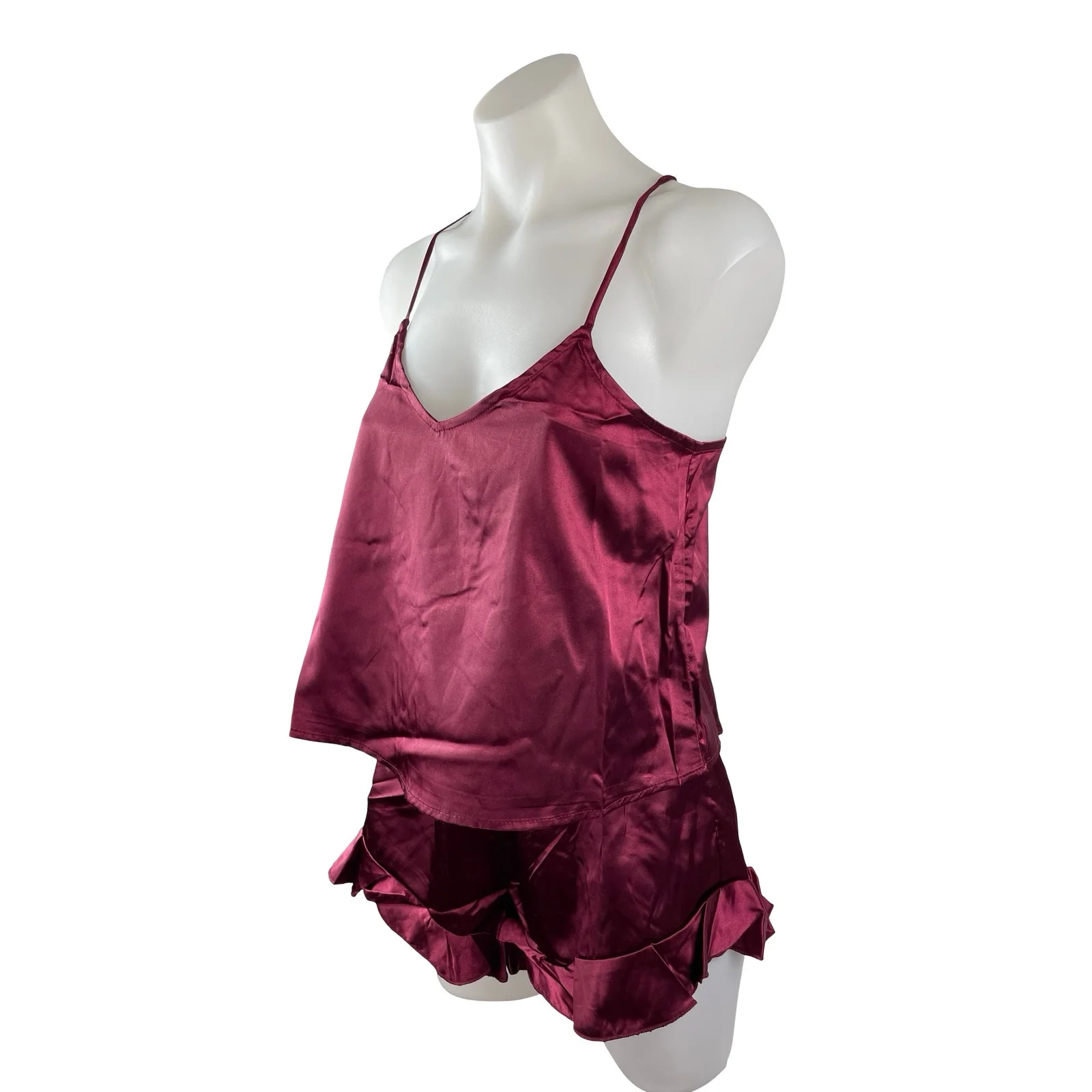 NEW Lulus Red Silk Satin Cami Tank Shorts Sleepwear Pajamas 2 Piece Set Size XS - Image 2