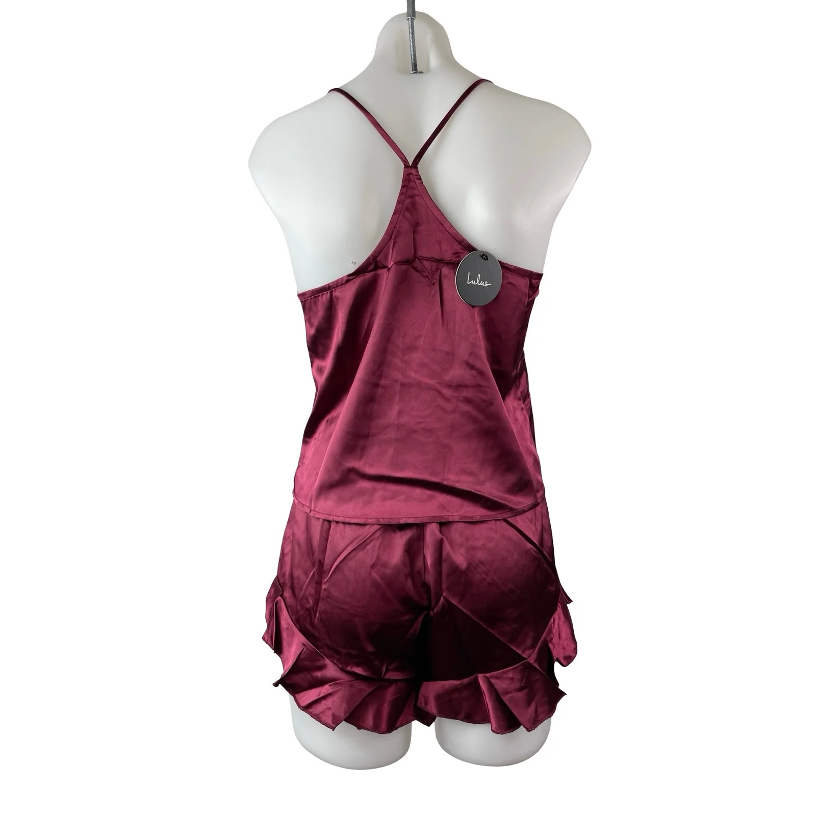 NEW Lulus Red Silk Satin Cami Tank Shorts Sleepwear Pajamas 2 Piece Set Size XS - Image 4