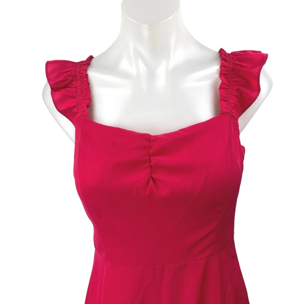 NEW Lulus Red Sleeveless Ruffle Cami Camisole Tank Ruched Midi Dress Size S - Image 4