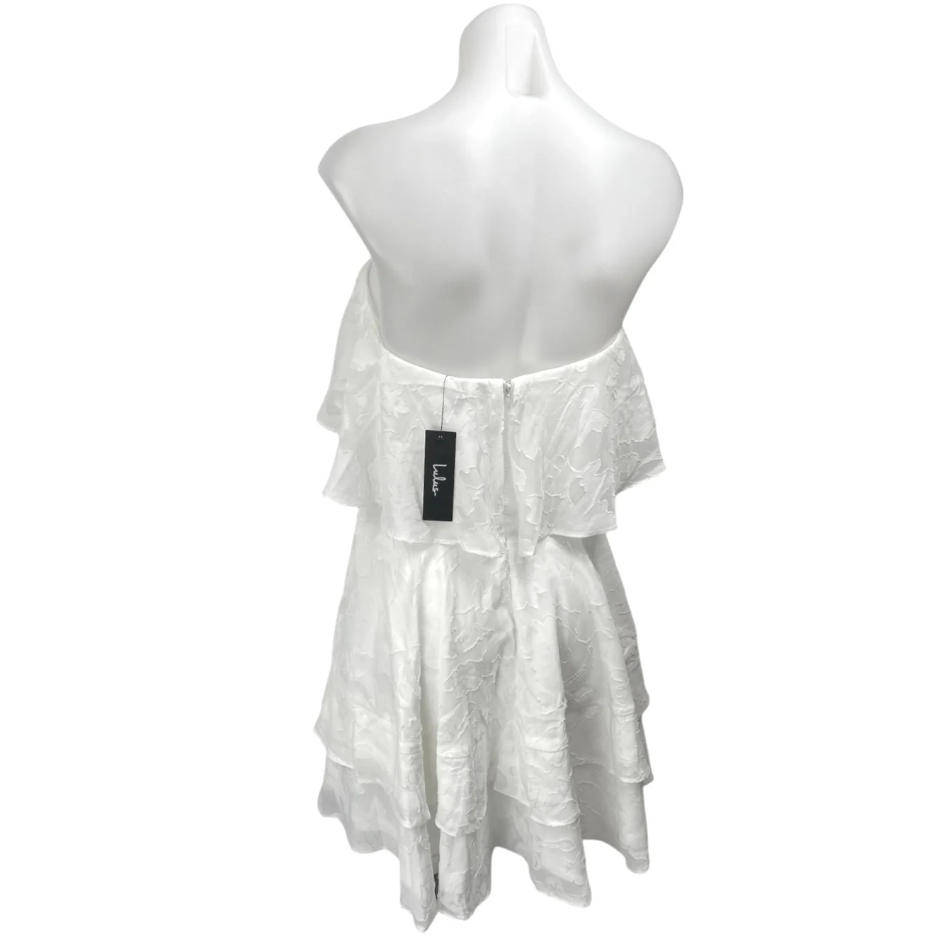 NEW Lulus White Strapless Tube Bandeau Flounce Tiered Ruffle A Line Mini Dress L - Image 2