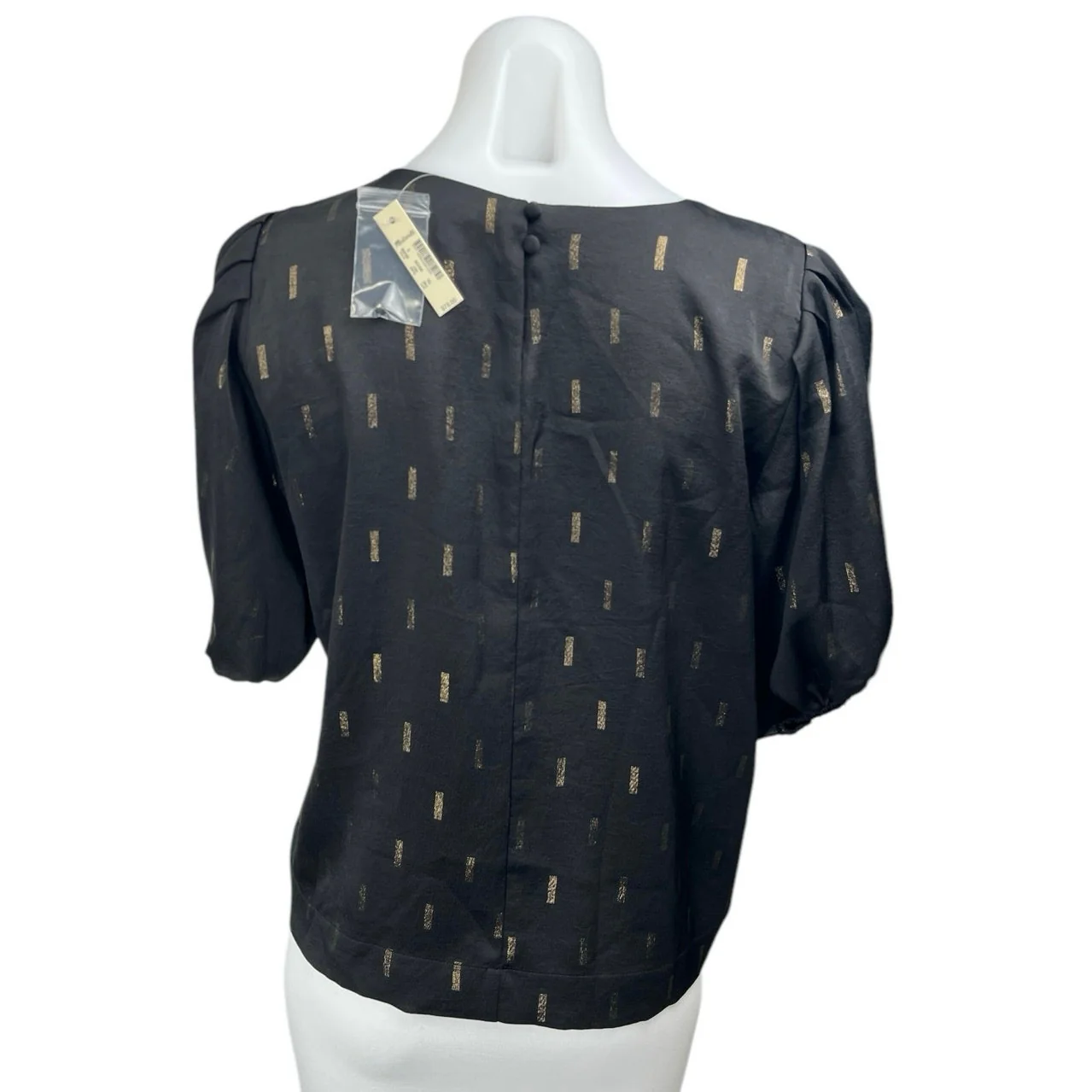 NEW Madewell Black Gold Metallic Jacquard Puff Short Sleeve Blouse Top Size S - Image 2