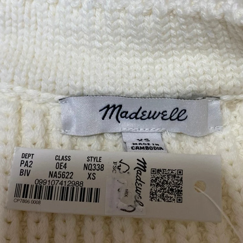 NEW Madewell Cream Rib Knit Sleeveless V Neck Button Up Cardigan Sweater Top XS - Image 3