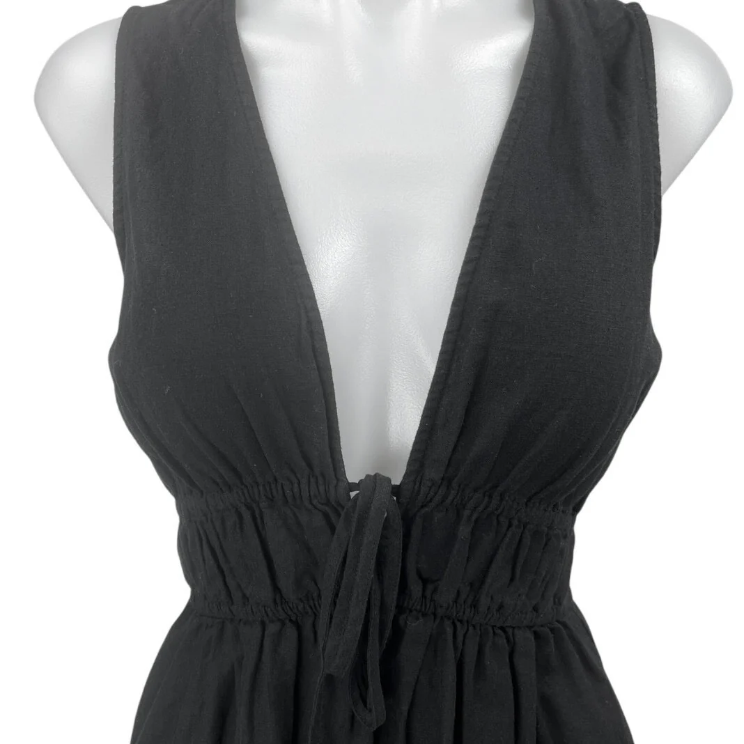 NEW Madewell Sophia Black Linen Sleeveless V-Neck Mini Fit & Flare Tank Dress XS - Image 3