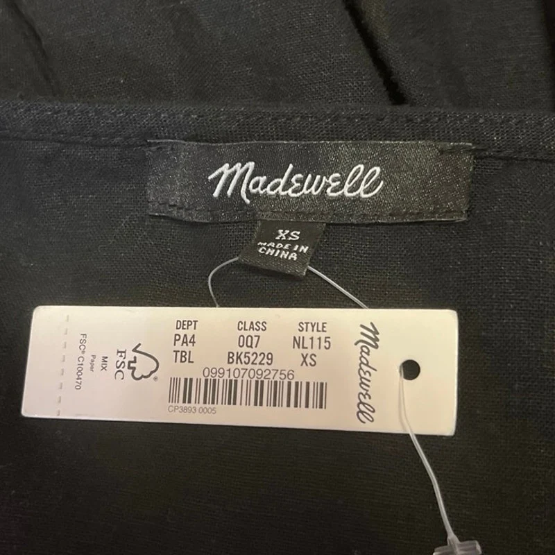 NEW Madewell Sophia Black Linen Sleeveless V-Neck Mini Fit & Flare Tank Dress XS - Image 4