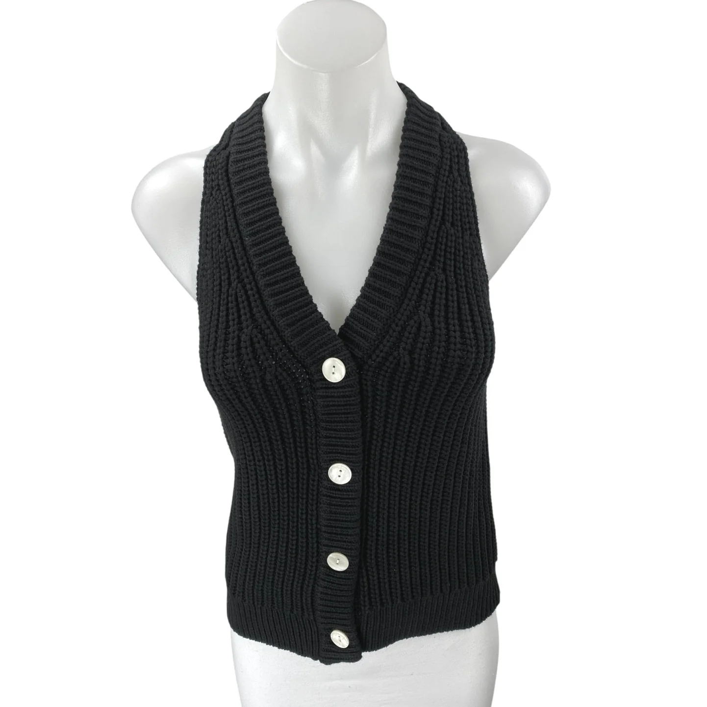 NEW Madewell Women's Black Sleeveless Button Up V Neck Sweater Vest Top Size XS