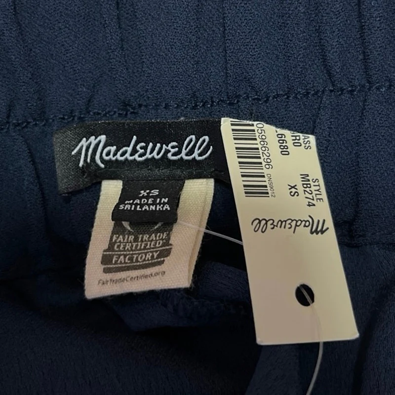 NEW Madewell Women's Blue Elastic Waist Straight Wide Leg Trousers Pants Size XS - Image 4