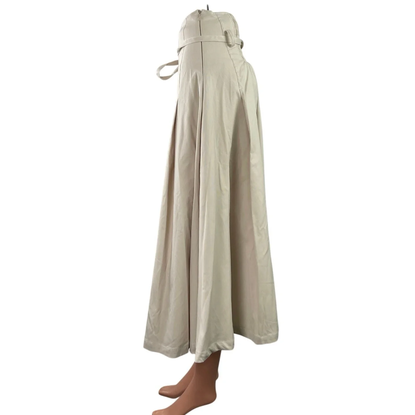 NEW Majestic Legon Beige High Waisted Smocked Tie Pleated A Line Mini Skirt Sz S - Image 2