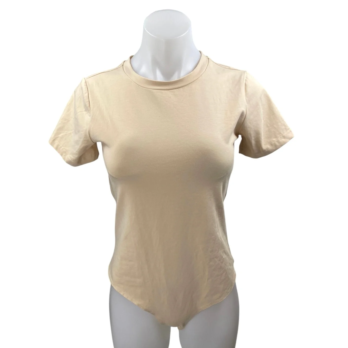 NEW Mangopop Beige Nude Short Sleeve Crew Neck T Shirt Tee Bodysuit Top Size M