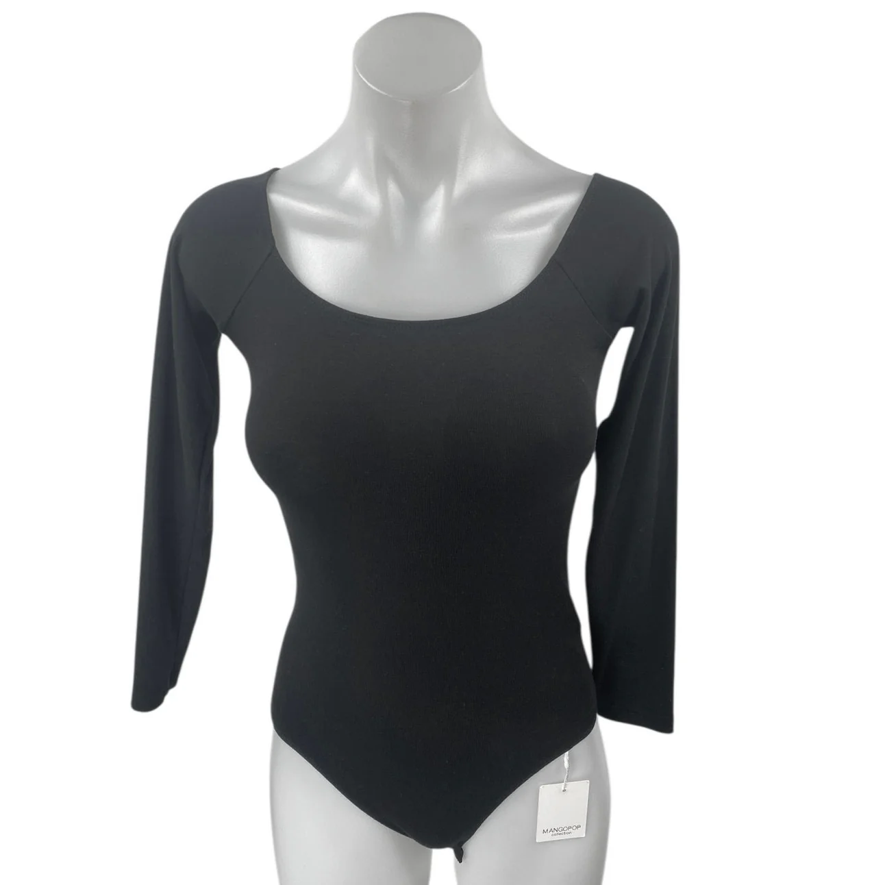 NEW Mangopop Black Long Sleeve Scoop Neck Stretch T Shirt Bodysuit Top Size XS