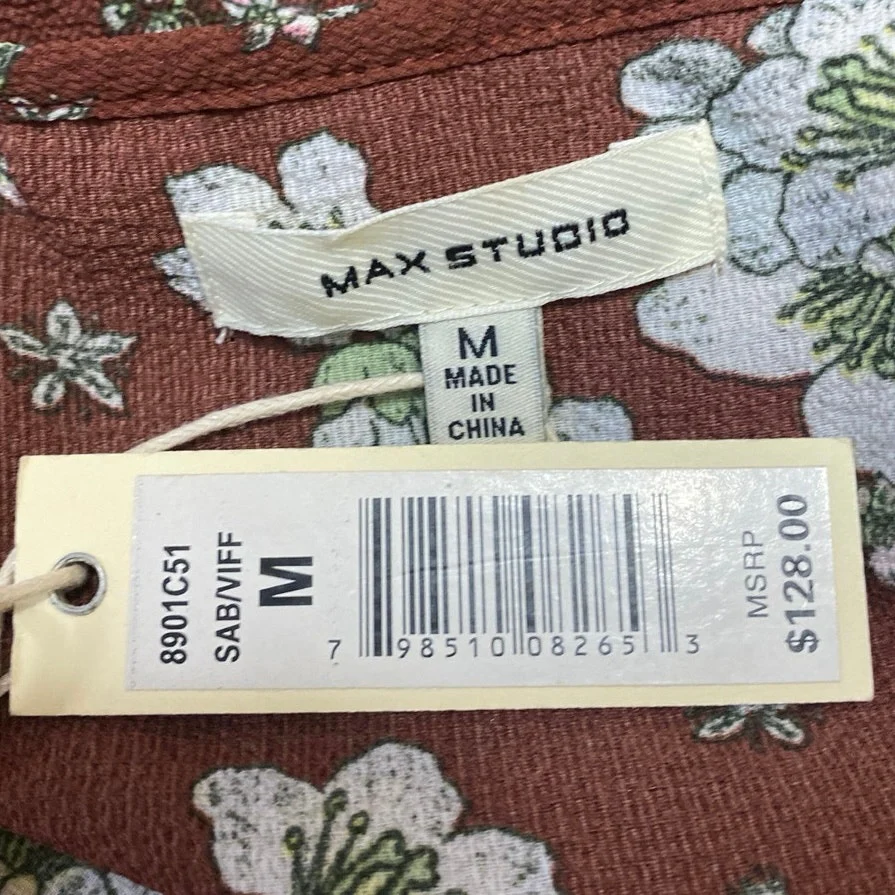 NEW Max Studio Brown Floral Ruffle Sleeveless Midi A-Line Wrap Dress $128 Size M - Image 3