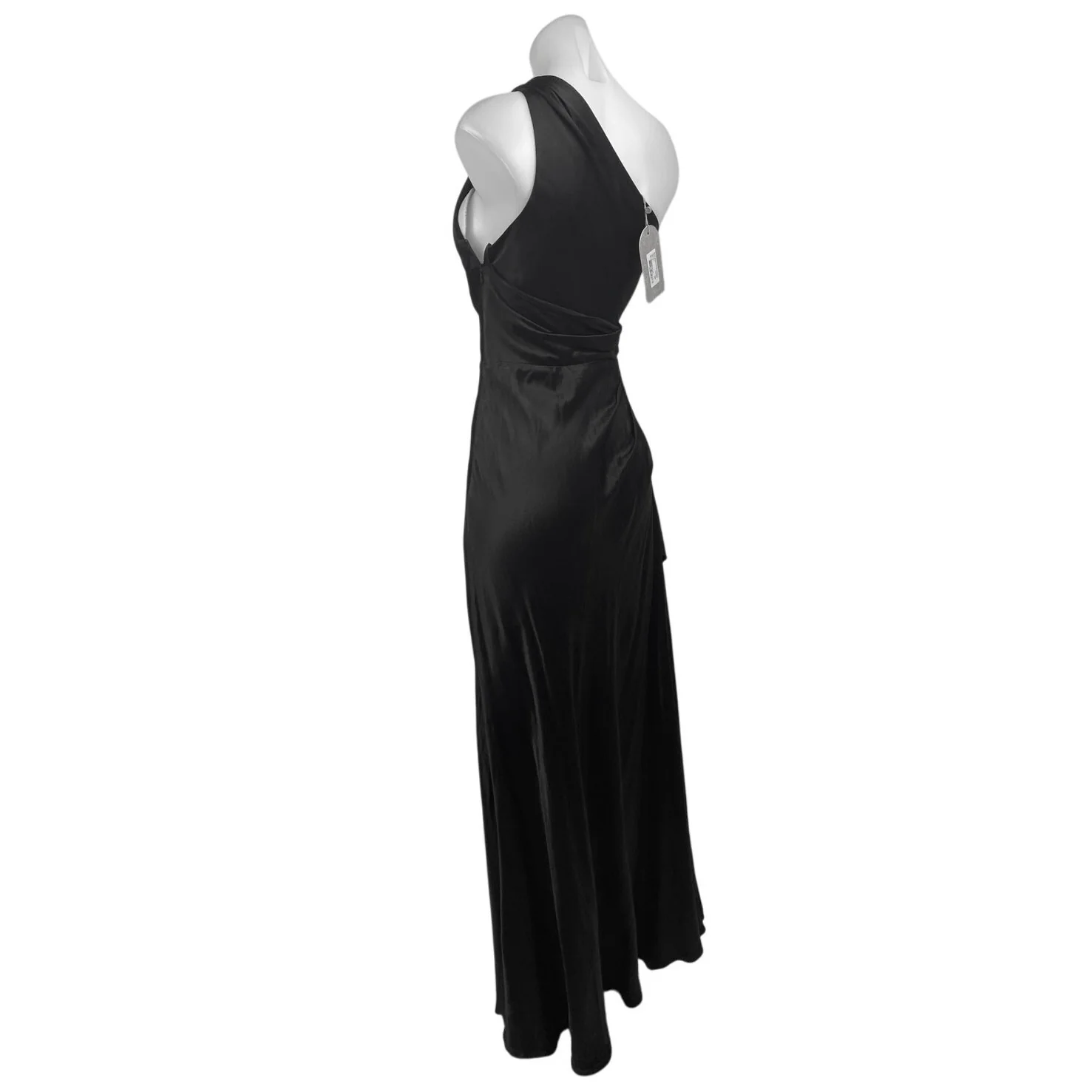 NEW Meshki Black Silk Satin One Shoulder Sleeveless Tie Waist Maxi Dress Size S - Image 2