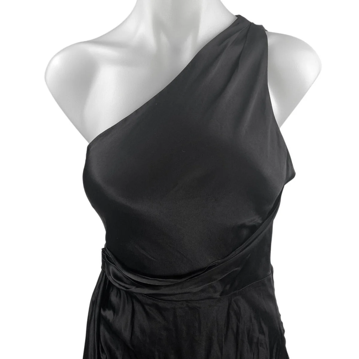 NEW Meshki Black Silk Satin One Shoulder Sleeveless Tie Waist Maxi Dress Size S - Image 3