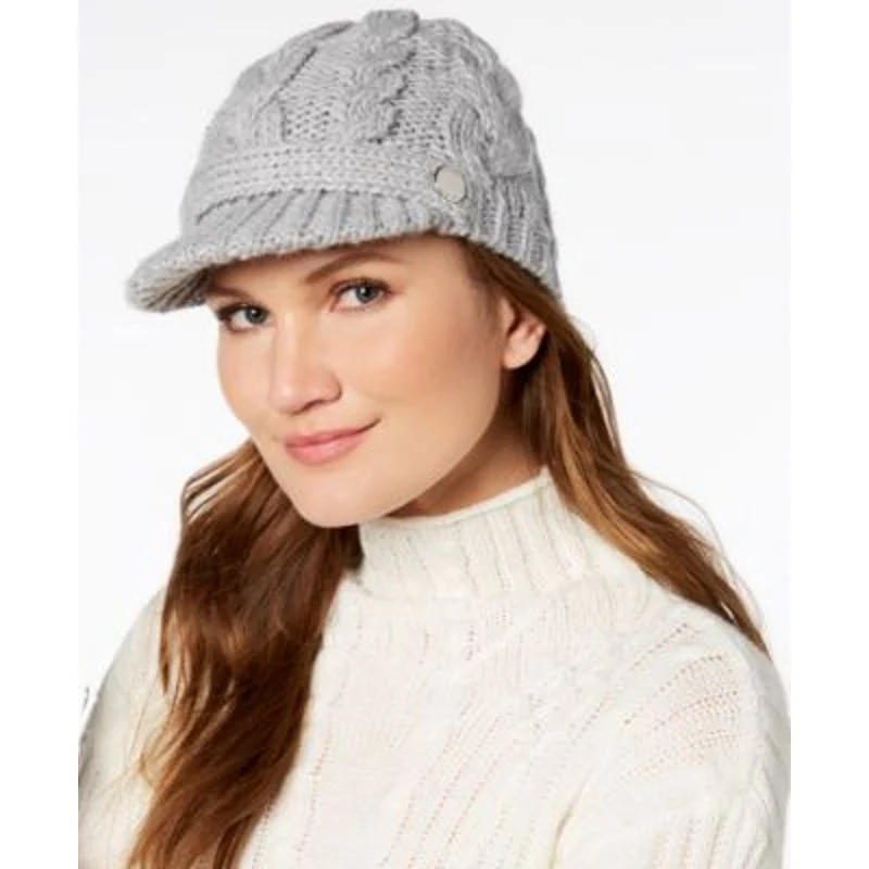 NEW Michael Kors Women's Gray Cable Knit Snow Beanie Peak Cap Hat One Size - Image 4