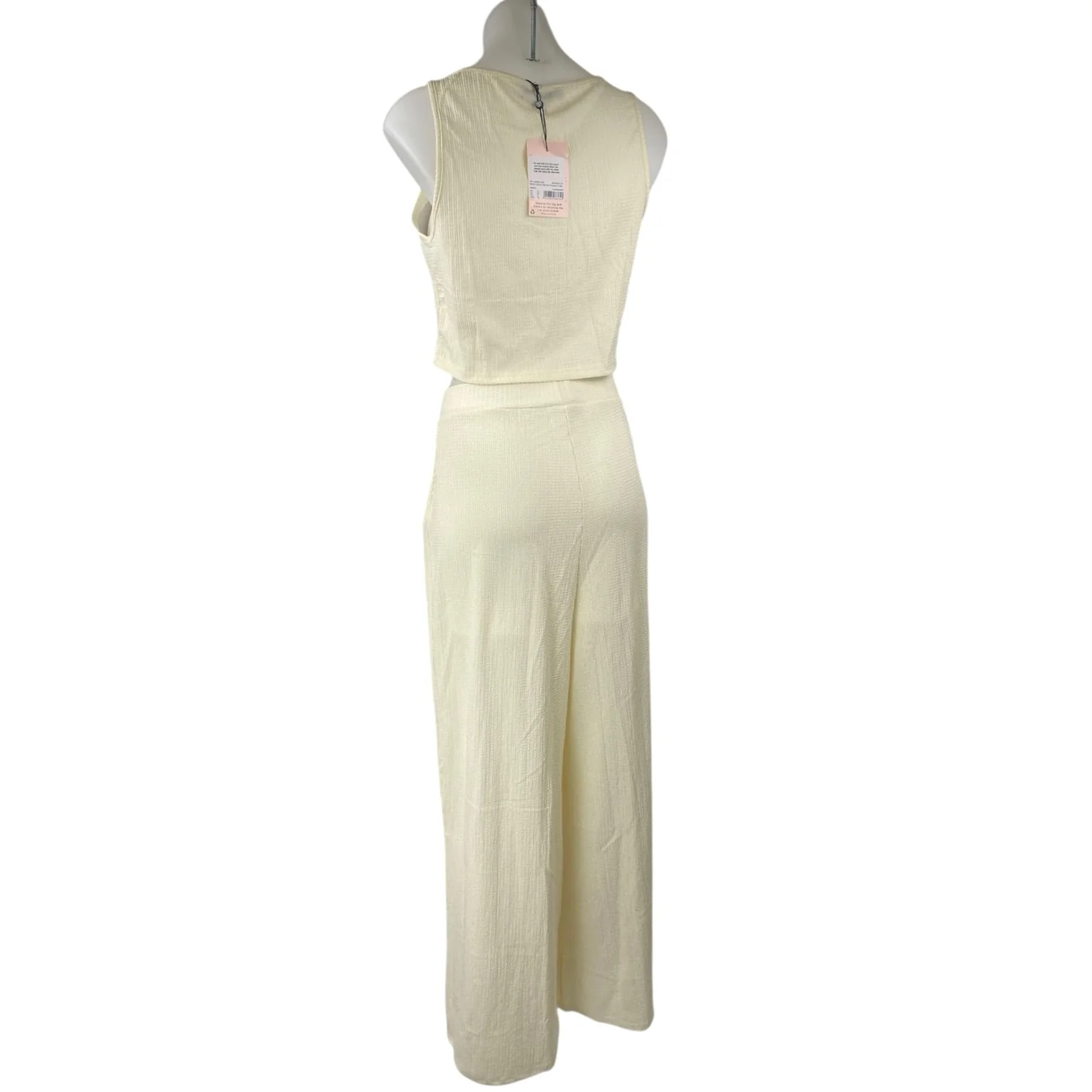 NEW Missguided Cream Crinkle Vest Sleeveless Crop Top Trousers Pajamas Set Sz 8 - Image 3
