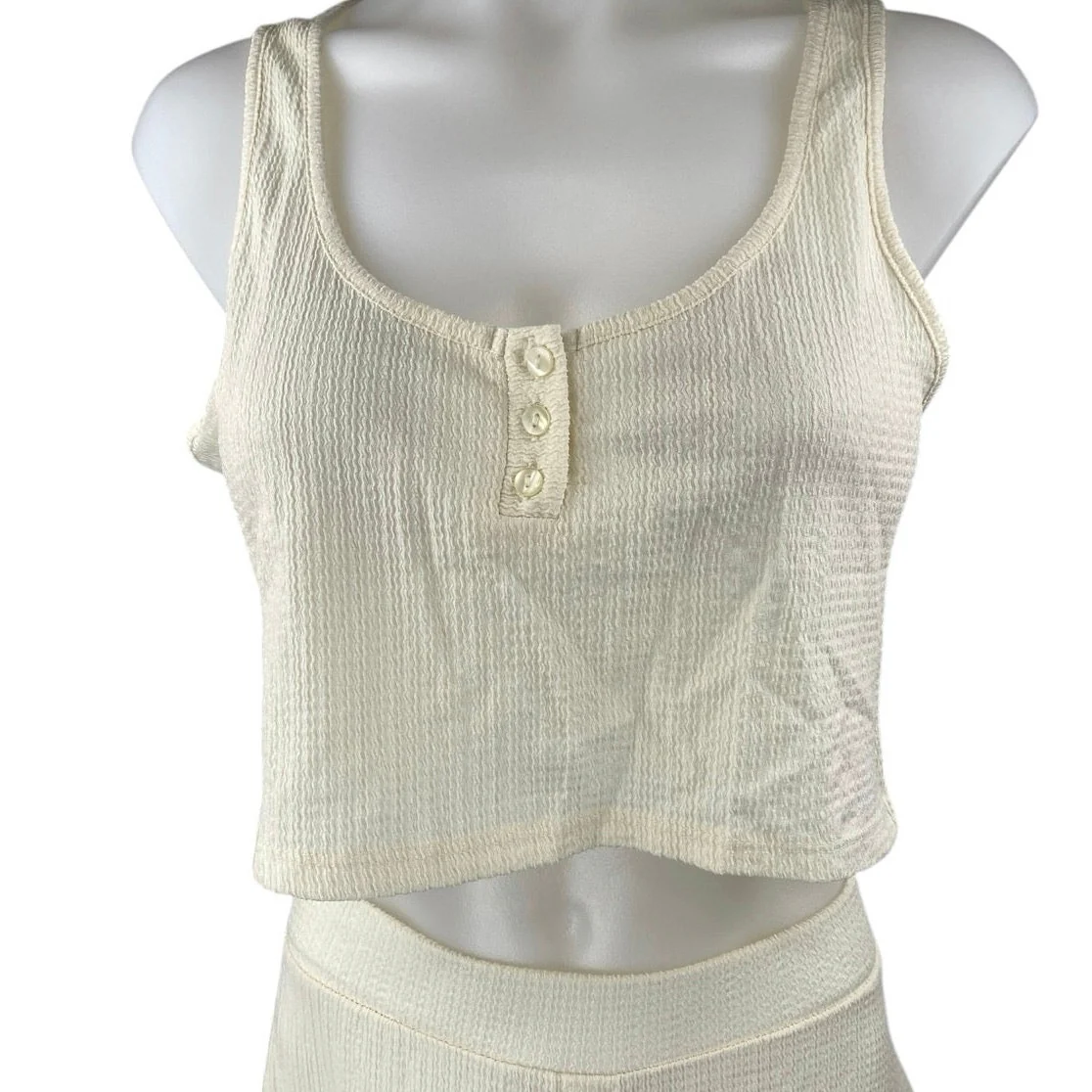 NEW Missguided Cream Crinkle Vest Sleeveless Crop Top Trousers Pajamas Set Sz 8 - Image 4