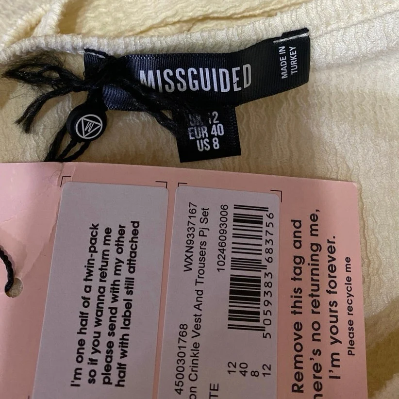 NEW Missguided Cream Crinkle Vest Sleeveless Crop Top Trousers Pajamas Set Sz 8 - Image 5