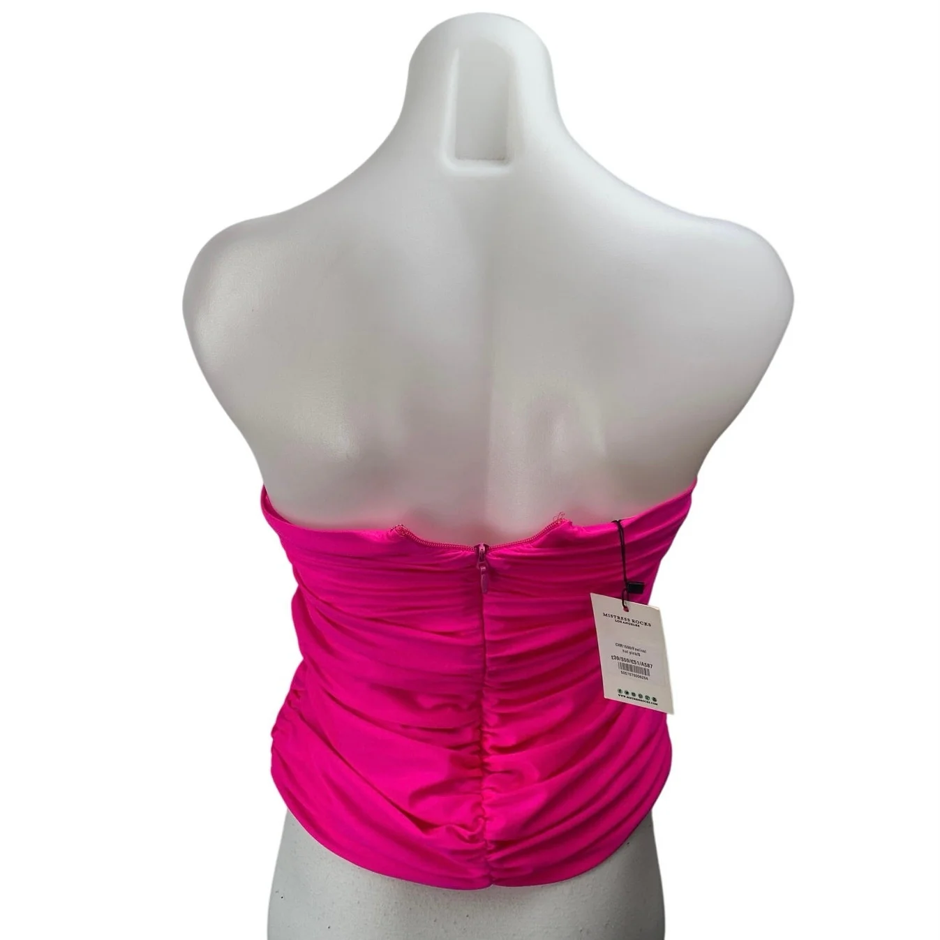 NEW Mistress Rocks Pink Sleeveless Strapless Ruched Bandeau Tube Crop Top Size S - Image 2