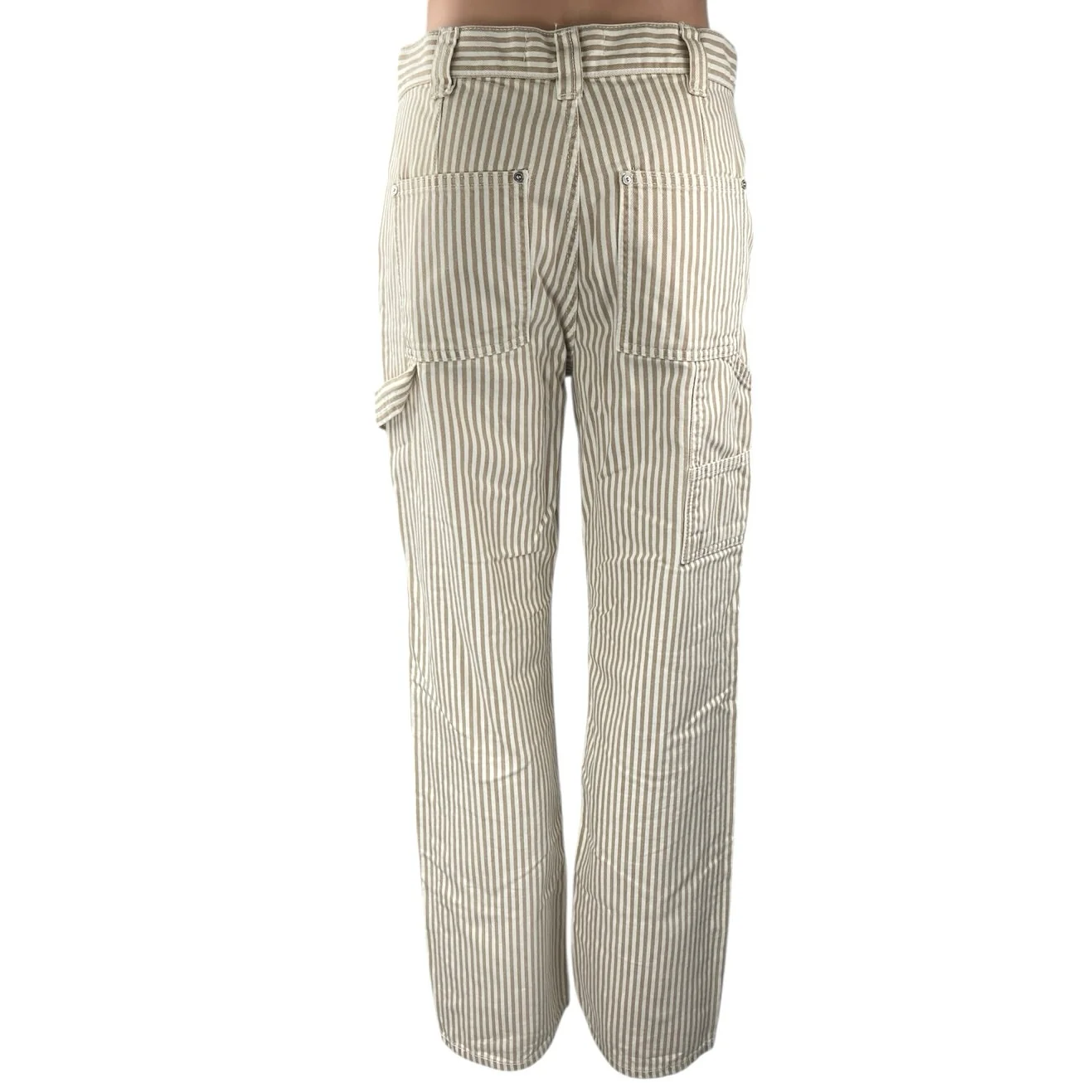 NEW MNG Mango Beige White Striped Straight Carpenter Cargo Trousers Pants Size 2 - Image 3