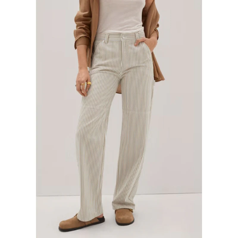 NEW MNG Mango Beige White Striped Straight Carpenter Cargo Trousers Pants Size 2 - Image 4