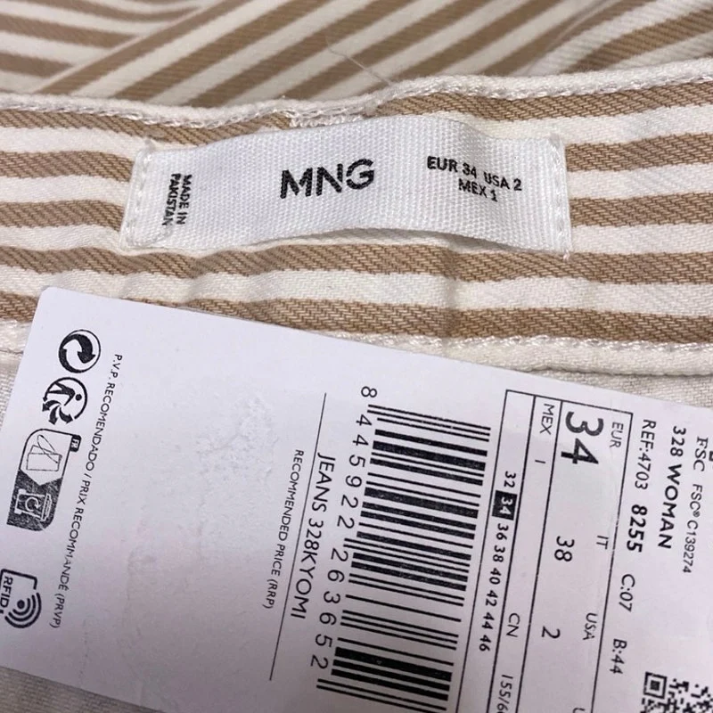 NEW MNG Mango Beige White Striped Straight Carpenter Cargo Trousers Pants Size 2 - Image 5