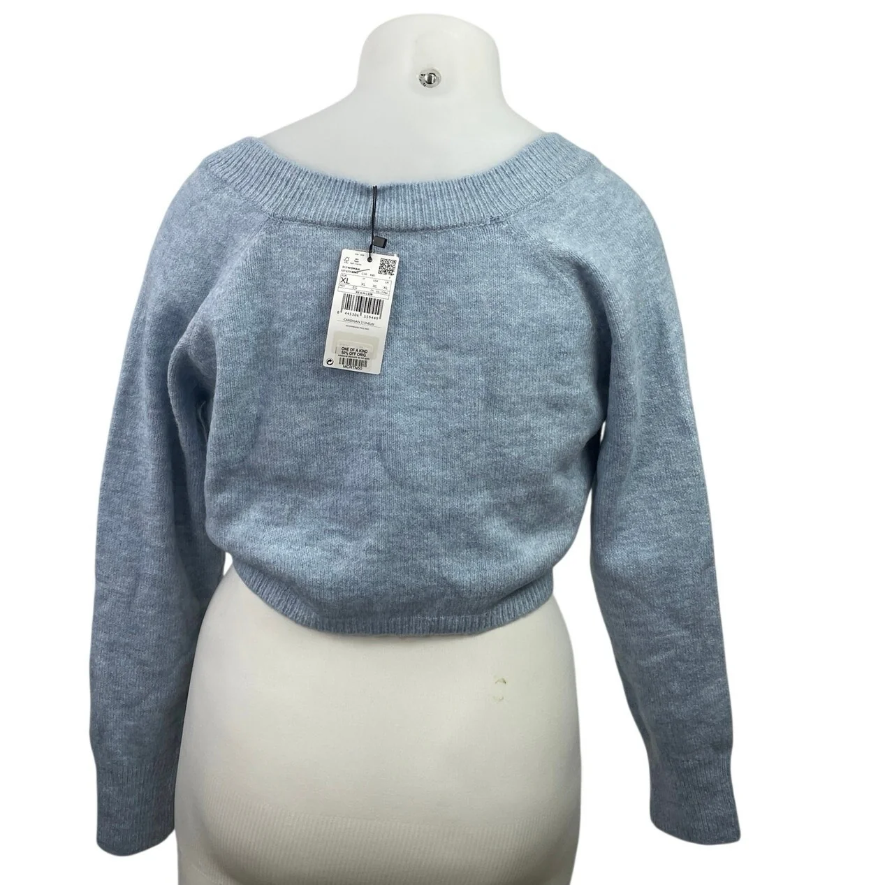 NEW MNG Mango Blue Knitted Long Sleeve Button Down Crop Cardigan Sweater Top XL - Image 3