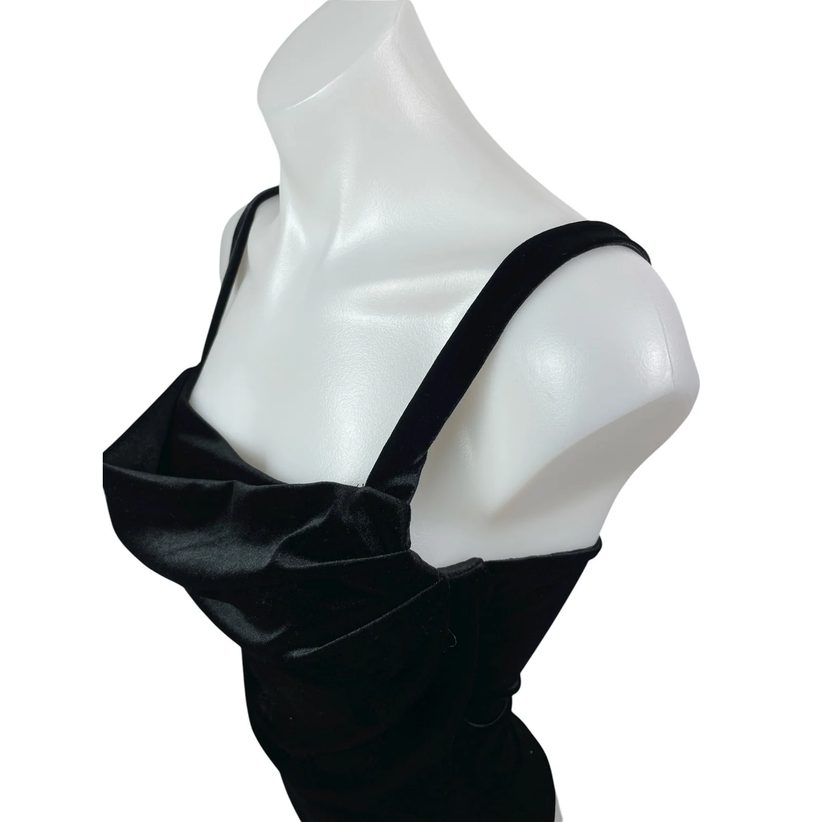 NEW MNG Mango Women Black Velvet Velour Cowl Neck Cami Tank Bodysuit Top Size S - Image 2