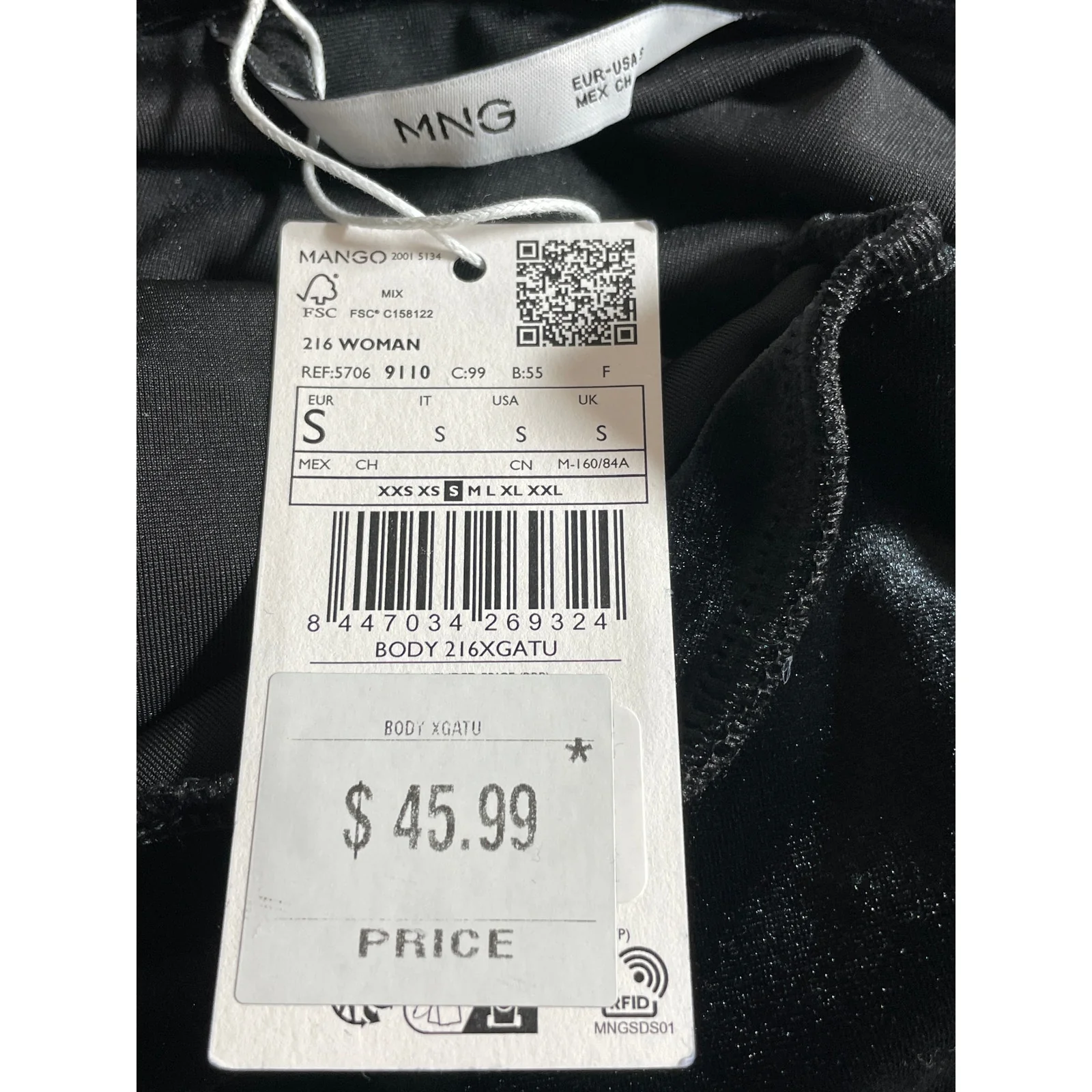 NEW MNG Mango Women Black Velvet Velour Cowl Neck Cami Tank Bodysuit Top Size S - Image 5