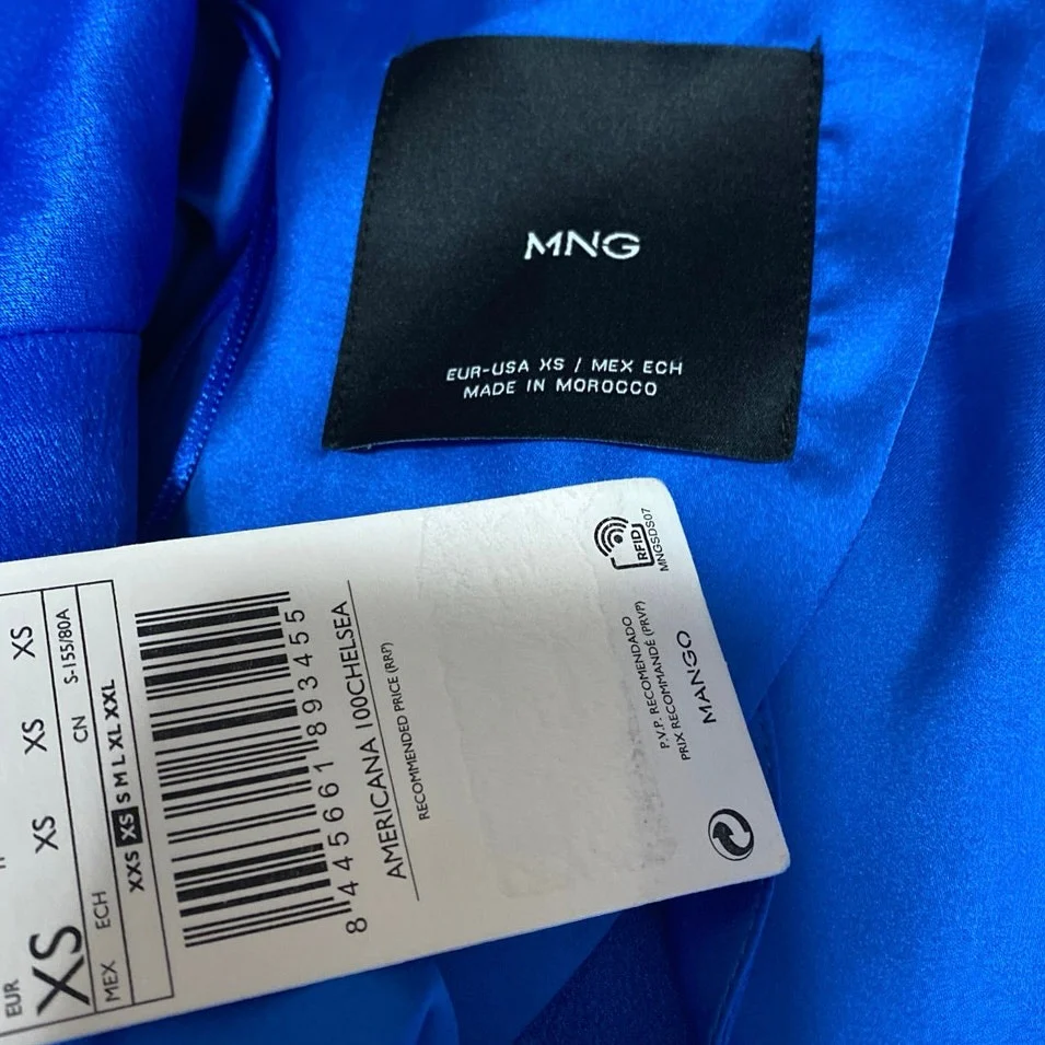 NEW MNG Mango Women's Blue Silk Satin Long Sleeve Blazer Coat Jacket Size XS - Image 3