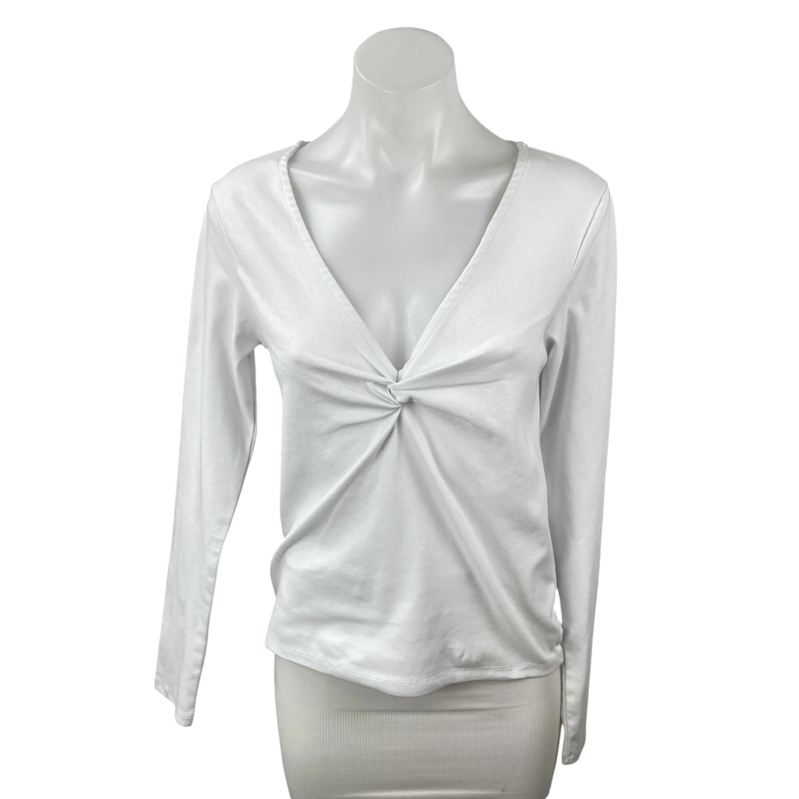 NEW MNG Mango Women's White Twist Front Deep V Neck Long Sleeve Blouse Top Sz XL
