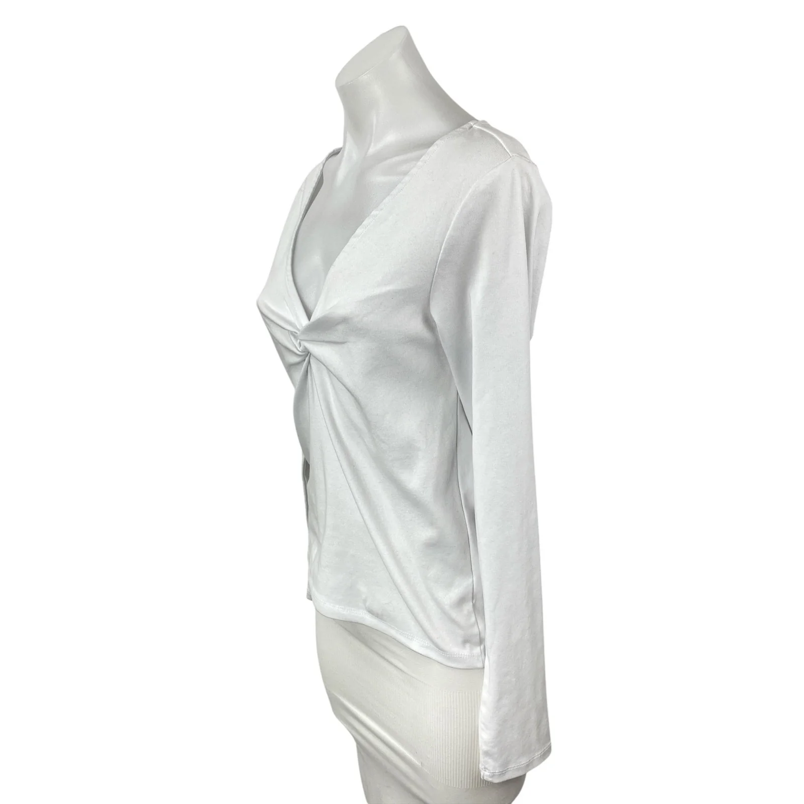 NEW MNG Mango Women's White Twist Front Deep V Neck Long Sleeve Blouse Top Sz XL - Image 3